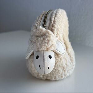 Tory Burch Larry Lamb Faux Shearling Keychain In Natural